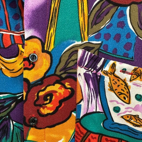 Vintage 80s-90s Natural Issue Rayon Shirt M Tropical Abstract - Picture 4 of 7